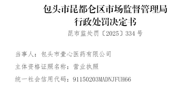 包头市壹心医药 因存在未凭处方销售处方药的违法行为被处罚